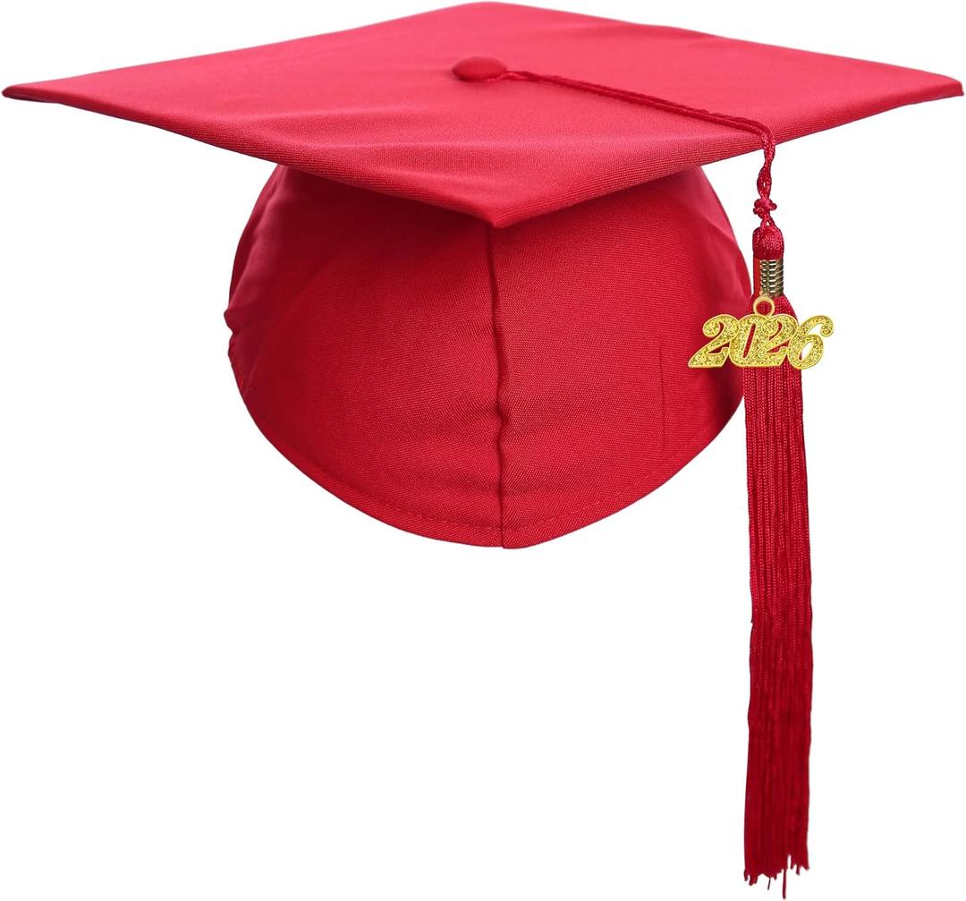 2 x Newrara Graduation Unisex Matte Adult Graduation Cap with Tassel (Red)