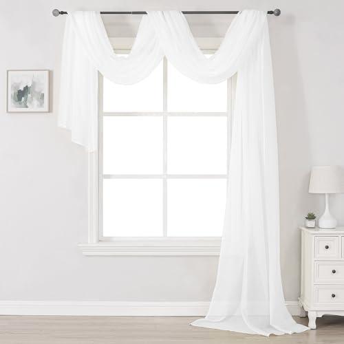 DONREN Luxury Soft Semi Sheer Window Scarf - White Valance for Wedding Arch, Curtains (1 Panel, 52 x 288 Inch Length)