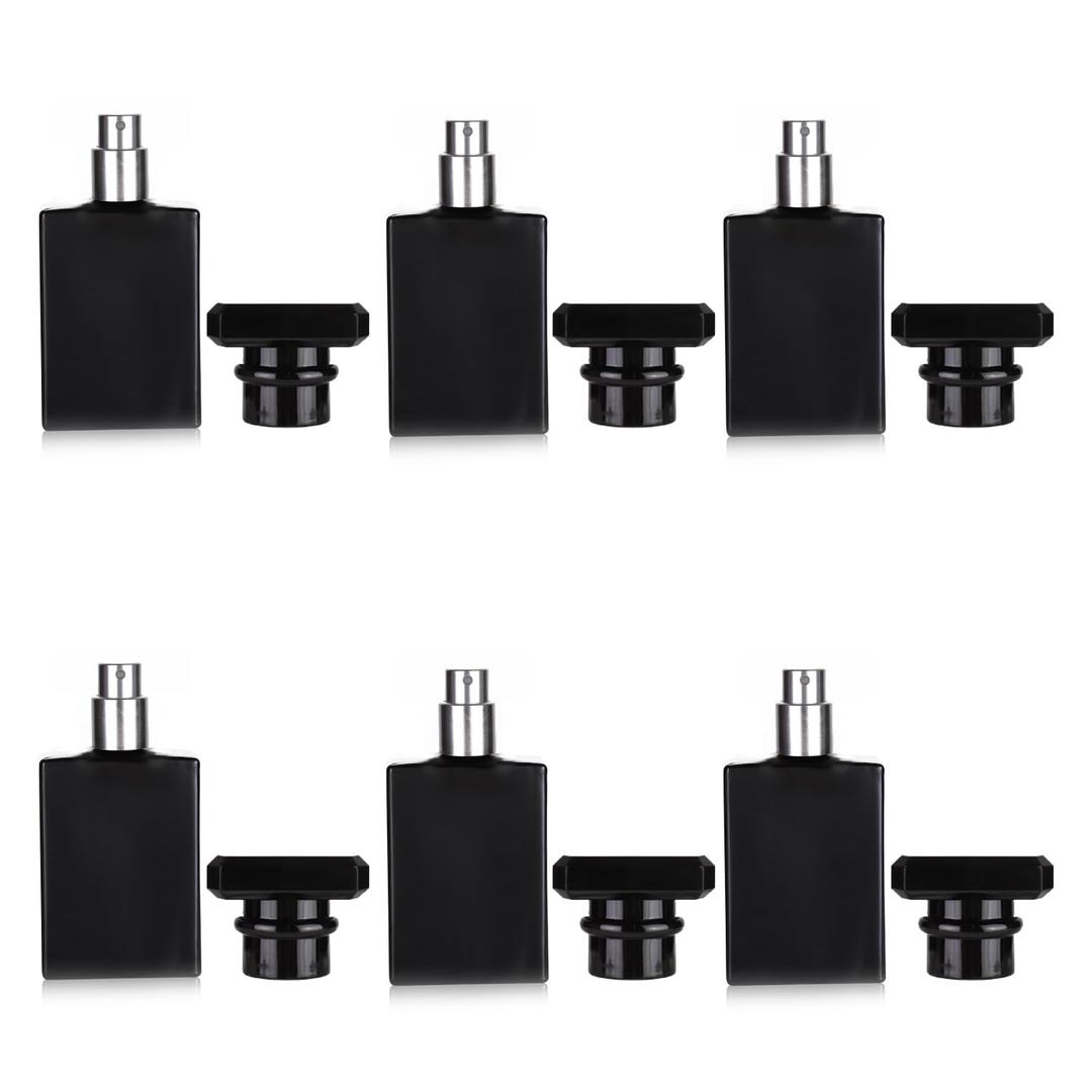6 Pack 30ml / 1 Oz Black Assorted Refillable Perfume Bottle, Portable Square Empty Glass Perfume Atomizer Bottle Spray Applicator with 4 kinds of perfume dispenser(6 Pack 30ml / 1.01 oz. Black )