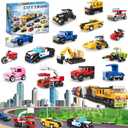 16 Pack Building Blocks Party Favors for Kids, Lego-Compatible 2 in 1 710pcs Building Kits Mini City Vehicles Include Police Car & Train, Christmas Toy Gifts Goodie Bag Filler Stuffers for Boys Girls