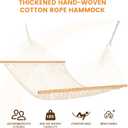 Lazy Daze Hammocks Double Rope Hammock, 2 Person Traditional Outdoor Hand Woven Cotton Rope Hammock with Spreader Bar, Carabiners, Tree Straps, Chains for Patio Yard - Max 450 Lbs, Natural