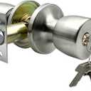 JO.KO Door Knob with Lock and Keyed, Satin Nickel Round Ball Lock Interior/Exterior Door Knob for Bedroom Or Bathroom (Stainless) (1 Piece)