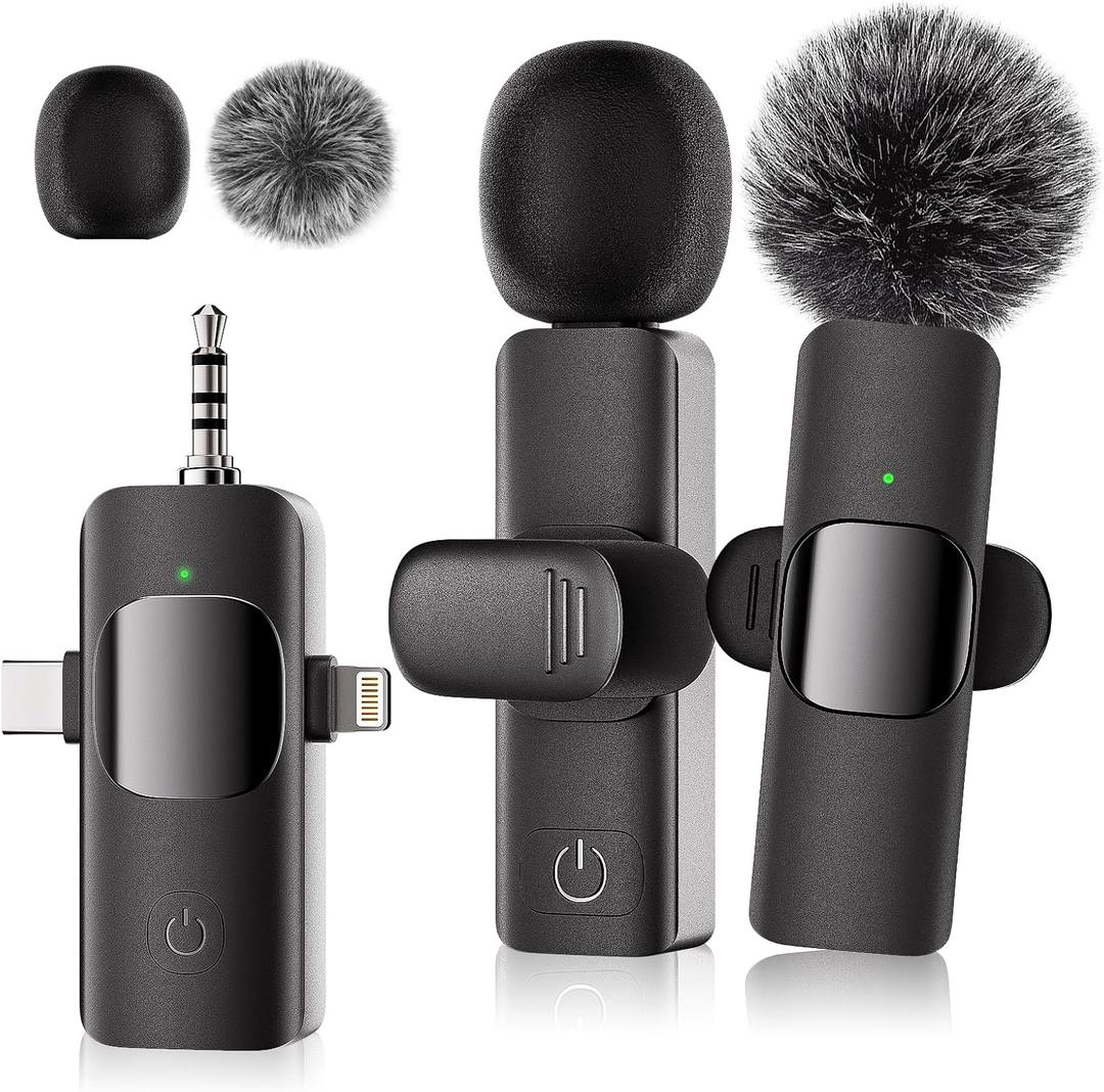 3 in 1 Wireless Lavalier Microphone - Wireless Microphone for iPhone/IPad/Android/Camera, Mini Lapel Mic Noise Reduction, Plug-Play for Video Recording