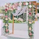 Waipfaru 2Pcs Artificial Flower Garland Decorations, 12.14Ft Eucalyptus Greenery Vines with Pink Roses for Wedding Table Runner Centerpieces Backdrop Room Decor (Pink)