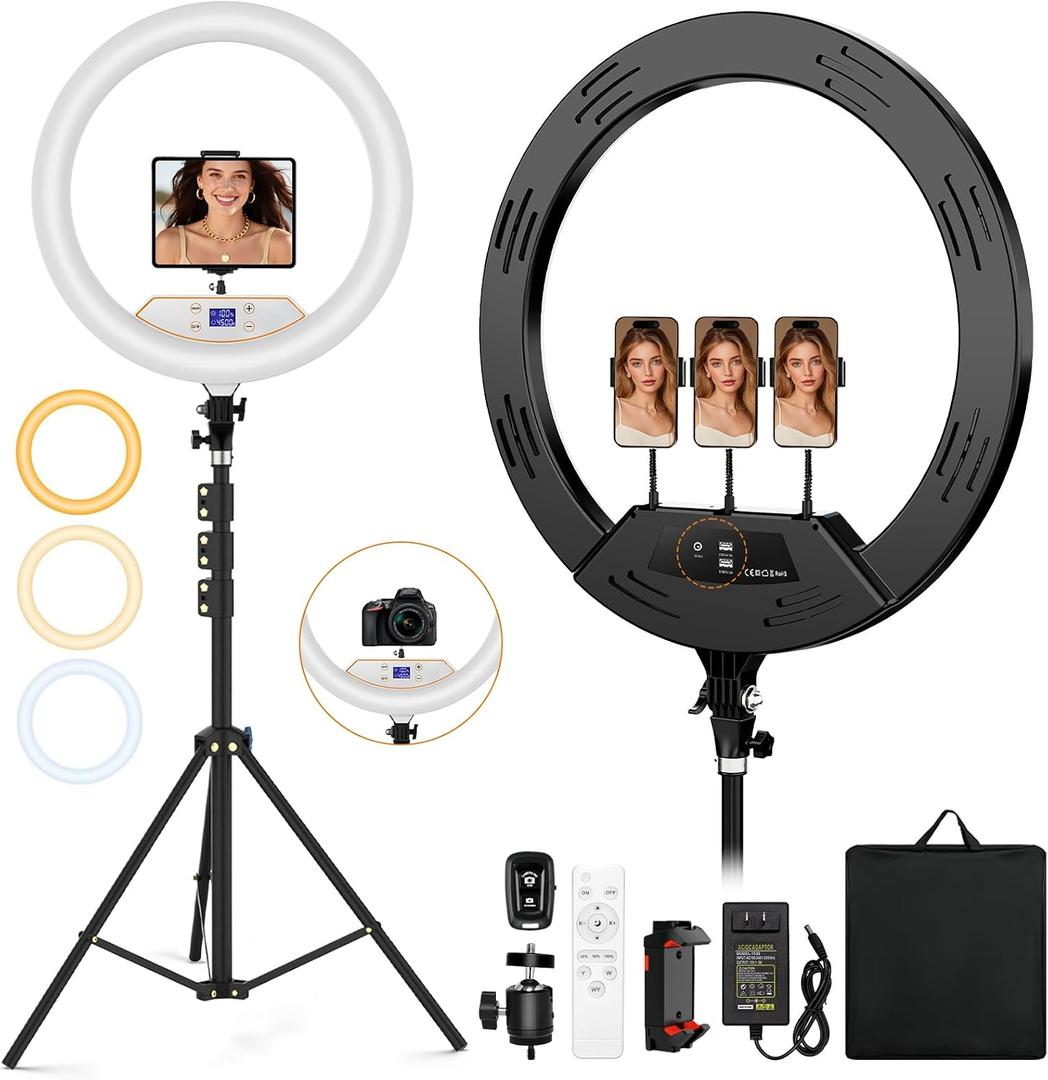 MACTREM Large 22" Ring Light with Stand, 75" Tripod for iPad iPhone Barber