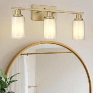 Jonsi Bathroom Vanity Light 3-Light Gold Vanity Lights 23.5" Bathroom Light Fixtures Over Mirror with Double Clear Glass Modern Wall Sconces for Living Room Hallway Bedroom