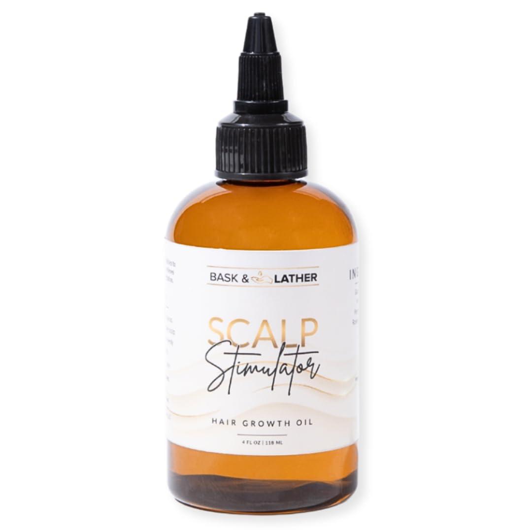 Bask & Lather Scalp Stimulator Hair Growth Oil, Cold Pressed Mint and Rosemary Blend with Grapeseed for Hair Growth, Organic Natural Leave in, All Hair Types, 4 Fl Oz