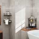 FJNATINH Corner Shower Caddy - 2 Tier Bathroom Counter Organizer Corner Shelf Metal Floor Corner Shower Stand Rack for Bathroom Vanity Organizers and Storage Kitchen Counter Shelf Organizer (Black)