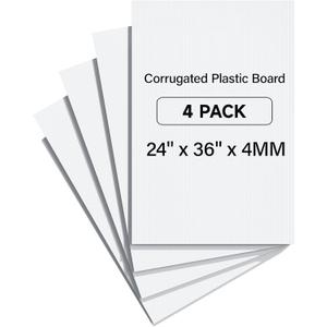 PEKGRIL 24" x 36" Corrugated Plastic Board, 4MM Thick Thick Blank Poster Board, Waterproof Coroplast Sheets, White Corrugated Plastic Sheets, 4 Pack