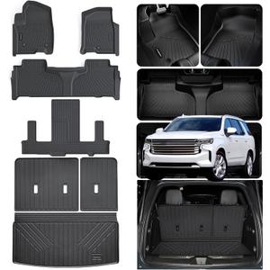 Floor Mats for 2021-2024 2025 Chevrolet Chevy Tahoe/GMC Yukon 7 Seats 2 Row Bucket Seats (Not for XL) & Trunk Mat & Backrest Mat,TPE All Weather Protection Car Full Set Liner Accessories