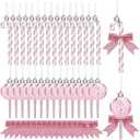 Pinkunn 30 Set Christmas Candy Cane Ornament with Bow Peppermint Candy Cane Christmas Tree Decoration Plastic Lollipop and Bow Hanging Ornaments for Xmas Tree Wreaths Holiday Decorations(Pink)