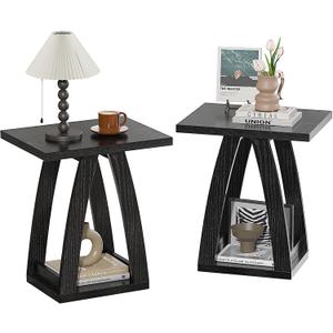 End Tables Living Room, Side Table Beside Sofa, Nightstand for Bedroom, Couch Side Table with Shelf, Modern End Table for Living Room, Black End Table Set of 2