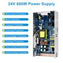 inShareplus 24V 25A 600W LED Power Supply, 100-240V AC to DC 24 Volt Universal Regulated Switching LED Driver, Transformer, Adapter for LED Strip Light, CCTV, Computer Project, 3D Printer etc