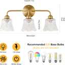 YUNICE 3 Light Bathroom Vanity Light Fixtures Brushed Gold Wall Sconce with White Glass Shade E26 Base Vintage Mirror Lights for Bathroom, Bedroom Antique Brass Wall Lamp