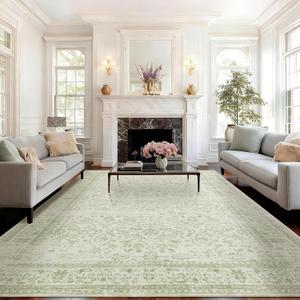 Sage Green Boho Front Door Mat for Indoor Entrance Washable Non Slip Cute Vintage Floral Aesthetic Area Rugs for Entryway Entry, Size 120"x96"