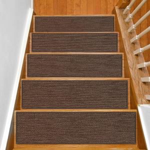 Stair Treads Non Slip for Wooden Steps Indoor 10" x 30" 4 Pack Extra Wide Stair Tread Carpet Stairs Runner, Step Pads with Reusable Adhesive for Dogs Kids Elders, Machine Washable, Brown
