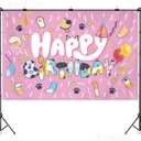 7x5 FT Birthday Banner Backdrop Pink Background Wall Decor for Kids Girls Cartoon Dog Theme Party Decorations