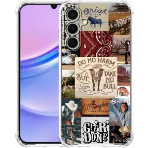 Western Cow Case for Samsung Galaxy A15,Cowboy Cowgirl Cattle Collage Phone Case,Soft TPU Bumper Case for Galaxy A15 5G,6.5"