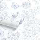 CiCiwind Floral Peel and Stick Wallpaper White and Blue Boho Contact Paper Modern Self Adhesive Removable Wall Paper for Bathroom Bedroom Living Room Decoration Butterfly Stick on Wallpaper 197”×17.3”