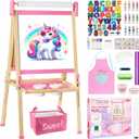 Easel for Kids,Adjustable Wooden Toddler Art Easels, Girls Toys for Ages 5-7,8-13,2-4, Magnetic White Board and Chalk Board with Art Supplies, 2 3 4 5 6 7 8 9 10 Year Old Girl Birthday Gift (Pink)