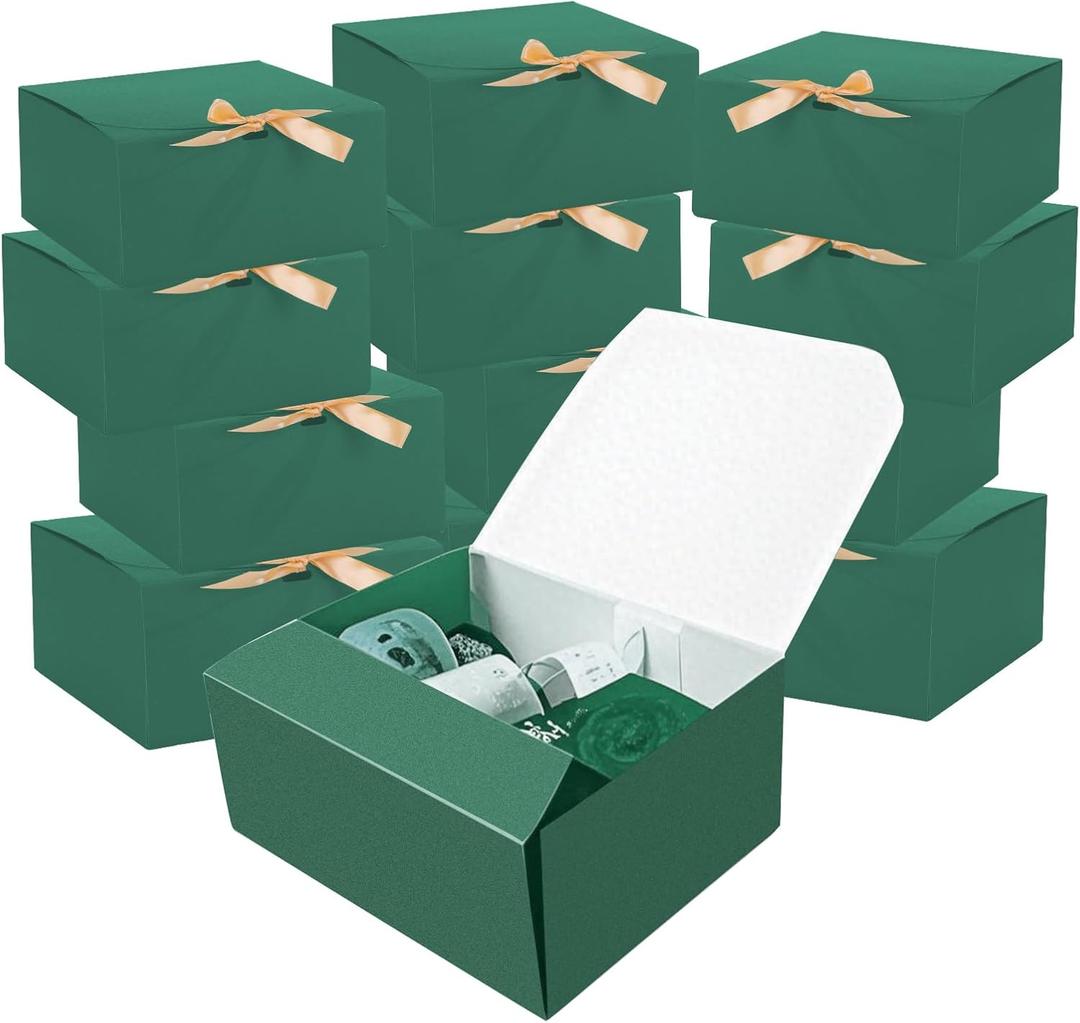 12 Pack Green Gift Boxes with Lids,with lids bulk, Bridesmaid Proposal Box with Ribbon, Gift Boxes for Wedding, Christmas, Valentine's Day,Birthday,Baby Shower and the other Parties. 10''x 8'' x 4''