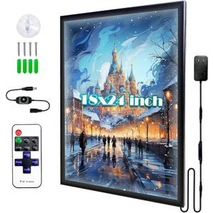 LED Poster Frame 18"x24" with Remote and Manual Control, Backlit Picture Frame with Hidden Hooks, Wall Mounted Light Box, Aluminum Profile, Led Frame for Movie Poster Advertising Display, Black