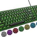 Large Print Backlit Keyboard, Wired USB Lighted Computer Keyboards with 7-Color Backlit, Oversized Print Letters, Quiet Typewriter Keyboard with Retro Round Keycaps for Windows PC, Laptop
