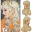 Blonde Mullet Wigs for women Shaggy Layered Wig with Bangs Shoulder Length Soft Natural Wavy Shags Wig 80s Rocker Halloween Daily Party Costume Use