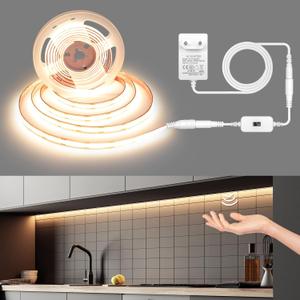 COB Tira de luces LED, tira de luz LED ultra brillante de 16.4 pies, tira de luz COB blanca clida regulable de 24 V de 3000 K, activada por ondas de mano, cinta LED para bricolaje, TV, gabinete,