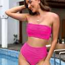 Pink Queen Women High Waisted Bikini Set 2026 Removable Strap Textured Two Piece Swimsuits Bathing Suits (Pink, M)