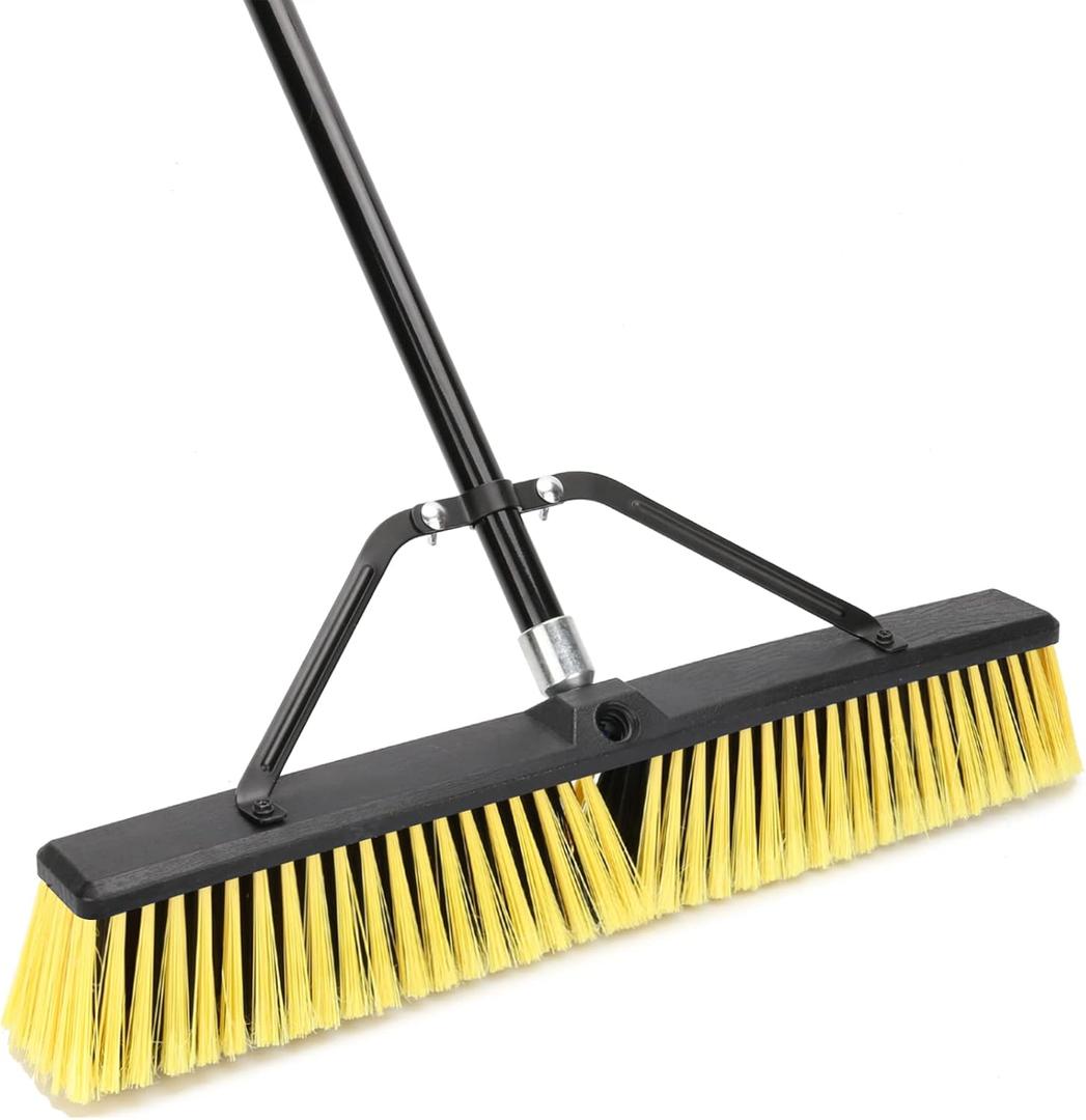 24 Inches Push Broom Outdoor Heavy Duty Broom with 63" Long Handle for Deck Driveway Garage Yard Patio Concrete Floor Cleaning Yellow (Yellow 24 Inches Heavy Duty)