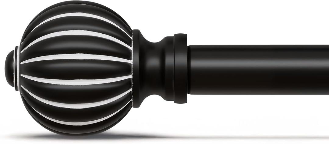Black Curtain Rods for Windows 48 to 84 Inch, 1'' Adjustable Heavy Duty Curtain RodVintage Decorative Drapery Rods with Pumpkin Finials for Bedroom Living Room (1 Pack36 - 88'')