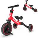 besrey 5 in 1 Toddler Bike for 1 Year to 4 Years Old Kids, Toddler Tricycle Kids Trikes Tricycle, Toys for Boy & Girl, Balance Training, Removable Pedals, Red