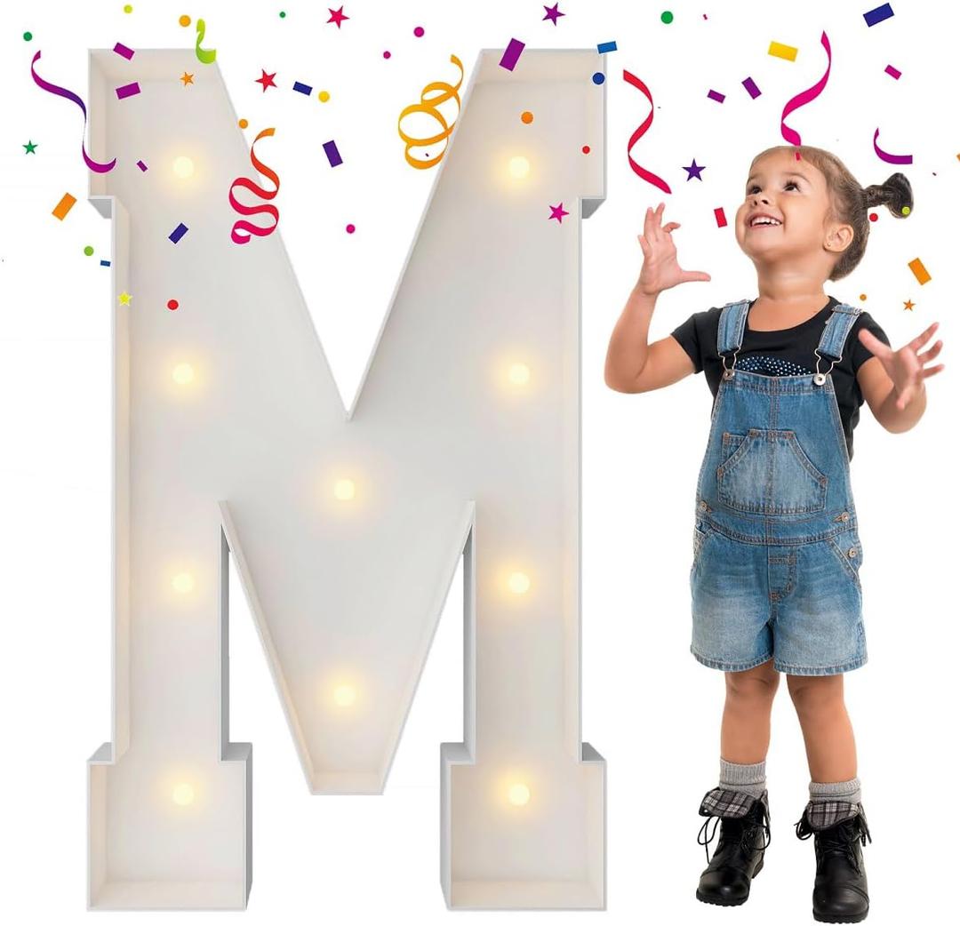 3FT Marquee Light Up Letters, Large Mosaic Balloon Frame M for Engagement Wedding Decorations Birthday Party Backdrop Decor, Balloon Arch Kit