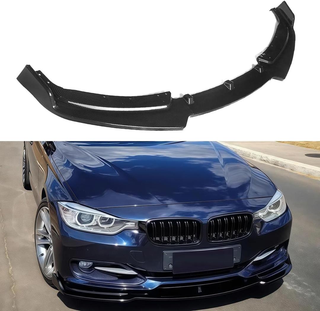 2012-2015 Compatible with BMW 3 Series F30 Sedan Base Bumper, Front Lip Splitter, 3-Piece Design, Carbon Fiber Pattern ABS WheelX