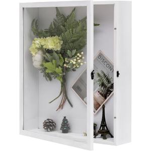Muzilife Extra Large 16x20 Shadow Box Frame, 3.54" Deep Display Case with Linen Back & Solid Wood Frame, 8 Pins for Jerseys, Flowers, Wedding Keepsakes, Kids' Mementos, Tickets & Photos, White