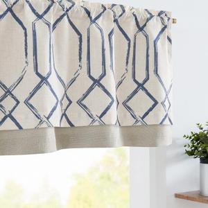 jinchan Linen Valance Curtain Moroccan Tile Print Valance for Windows Diamond for Living Room 18 Inch Double Layer Blackout Geometric Window Overlay Rod Pocket 1 Panel Blue on Beige