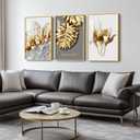 Framed Modern Luxury Large Gold Wall Art for Living Room, Set of 3 Piece Contemporary Paintings Artwork for Walls, Big Size Prints with Gold Frame, Pictures for Hallway, Office Wall Decor 24x36 Inch, 24" W X 36" H X 3pcs