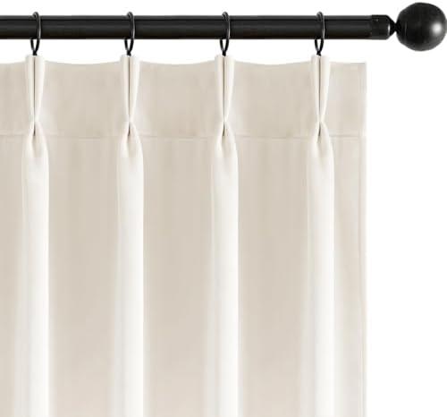 MIULEE Ivory Velvet Curtains 96 inches Long, Pinch Pleated Blackout Drapes with Hooks, Cream Thermal Insulated Pinch Pleat Panels for Bedroom Living Room, 2 Panels