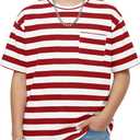 Boys Oversized Striped T-Shirt with Chest Pocket Short Sleeve Crew Neck Casual Summer Tee for Boys 5-14 (Red)