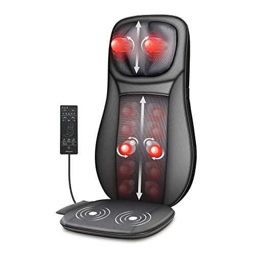 Snailax shiatsu Neck & Back Massager with Heat, Full Back Kneading Shiatsu or Rolling Massage, Massage Chair pad with Height Adjustment, Back Massager for Neck and Shoulder 
