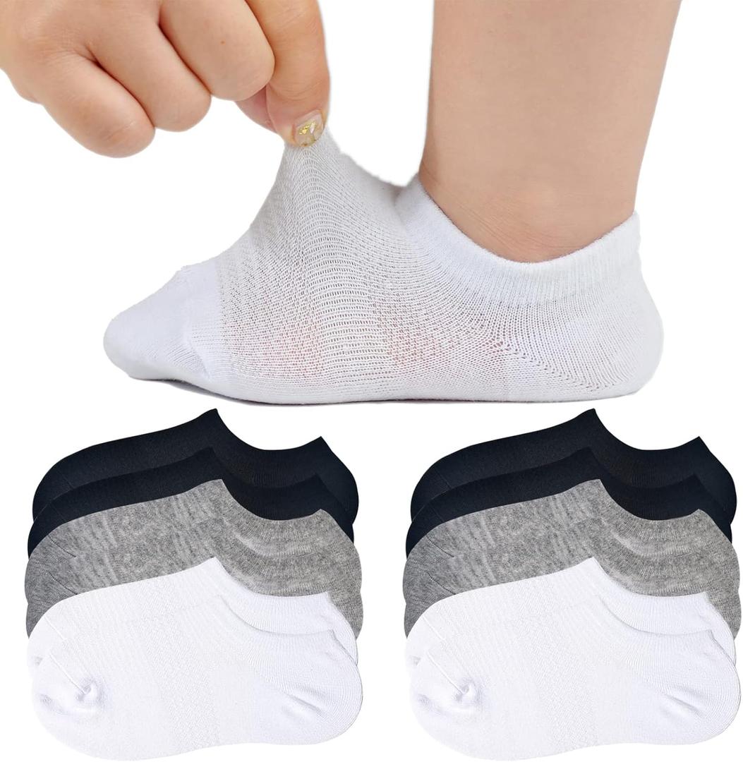 JORMATT Toddler Little Girls Boys No Show Socks Cotton Anti Slip Low Cut Socks With Grips 6 Pairs (1-2T, 12 Pairs, Black+white+grey)