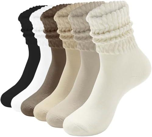 HAVE A TREE 3-6 Pack Women's Slouchy Crew Socks - White Cushioned Scrunch Boot Socks Size 5-11