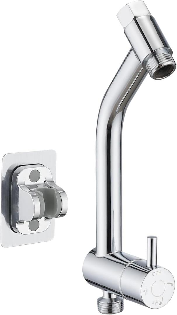 PDPBath Brass Shower Arm Diverter with Adhesive Handheld Holder for Easy Reach, Upgrade Low 3-Way Diverter with Pause Setting, G1/2 Universal Connection - Chrome