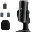 ZealSound Wireless Microphone for PC, Noise Cancellation Podcast Mic with Gain, Mute, Monitor & Echo Control, Cordless Mic for YouTube, ASMR, Podcasting, Streaming, iPhone, iPad, Android, Mac, K66DG