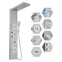 BWE 6 in 1 Shower Panel Tower System with Led Lights and Temperature Display Stainless Steel shower system with Rainfall, Waterfall, 2-Type Massage Jets, Handheld and Tub Spout, Brushed Nickel