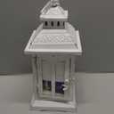 DECORKEY Lanterns Decorative Indoor & Outdoor, Medium Hanging Home Decor, Vintage Metal Decorative Candle Lanterns for Outdoor Patio Wedding Party White with Black Brush