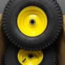 AR-PRO Exact Replacement 15" x 6.00-6" Front Tire and Wheel Assemblies Compatible with John Deere Riding Mowers 100 and D100 Series - 3" Centered Hub and 3/4" Bushings, 4Ply Pneumatic (Set of 2) (Yellow)