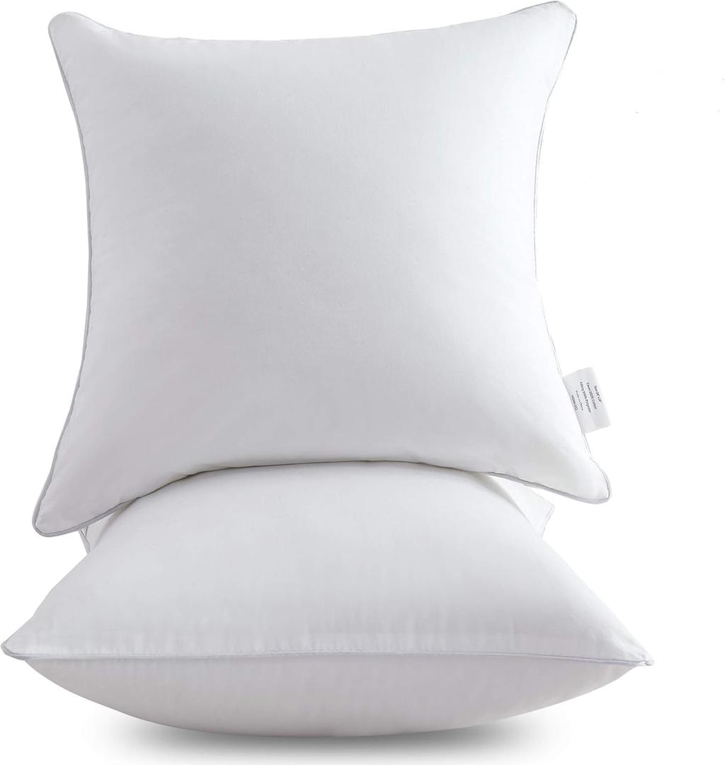 Leeden 18 x 18 Pillow Inserts (Set of 2) - Throw Pillow Inserts with 100% Cotton Cover - 18 Inch Square Interior Sofa Pillow Inserts - Decorative Pillow Insert Pair - White Couch Pillow