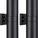 14 Modern Outdoor Wall Light with Dusk to Dawn Sensor, Exterior Light Fixture Wall Mount Waterproof Anti-Rust Cylinder, Up and Down 2 Lights Black Sconces for Porch House Outside Entryway, 2-Pack